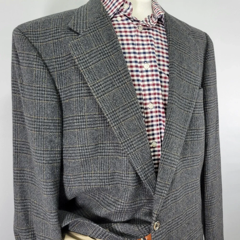 Cricketeer Men's‎ Sport Coat Blazer Two Button Flannel Plaid Wool Blend 46XL